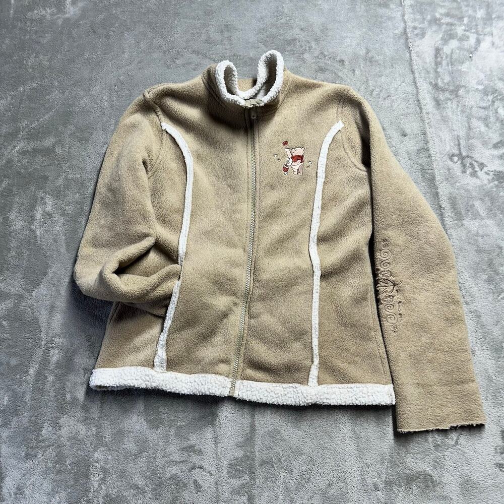 Disney World Womens Fleece Shacket Winnie Pooh Embroidered SOFT Cozy Tan Size S